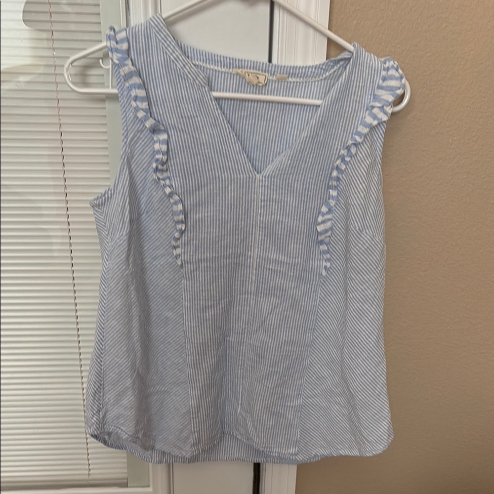 Fat Face blue/white pinstriped Sleeveless Ruffled Blouse